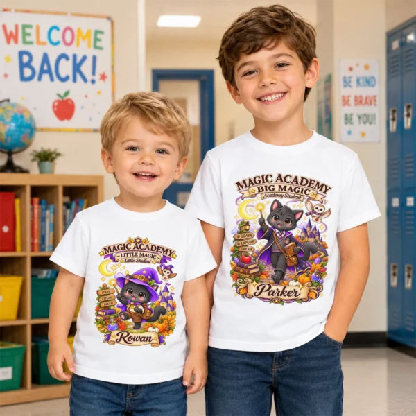 Personalized Magic Academy Toddler & Youth Shirt — back view personalized magic academy toddler shirt t-shirt back view