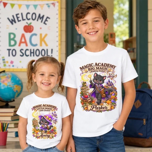 Personalized Magic Academy Toddler & Youth Shirt — back view personalized magic academy toddler shirt t-shirt back view