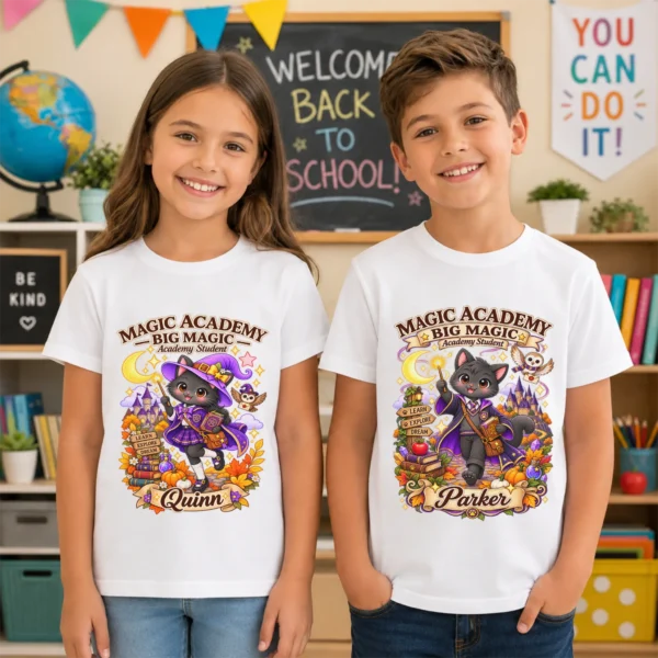 Personalized Magic Academy Toddler & Youth Shirt — back view personalized magic academy toddler shirt t-shirt back view