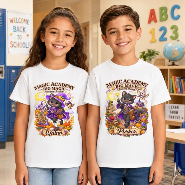 Personalized Magic Academy Toddler & Youth Shirt — back view personalized magic academy toddler shirt t-shirt back view