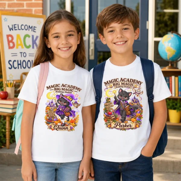Personalized Magic Academy Toddler & Youth Shirt — back view personalized magic academy toddler shirt t-shirt back view