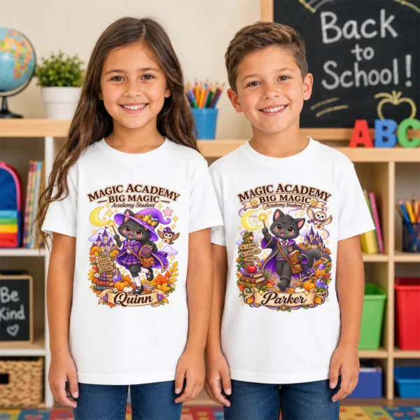 Personalized Magic Academy Toddler & Youth Shirt — back view personalized magic academy toddler shirt t-shirt back view