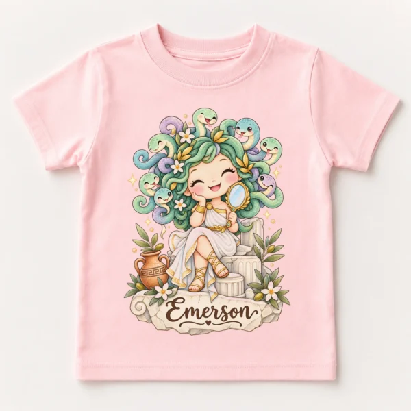 Personalized Medusa Baby Bodysuit, Greek Myth Toddler Shirt, Kids Gift — toddler shirt mockup personalized medusa baby bodysuit product photo