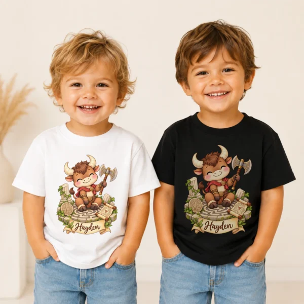 Personalized Minotaur Baby Bodysuit, Greek Myth Toddler Shirt — toddler shirt mockup personalized minotaur baby bodysuit product detail