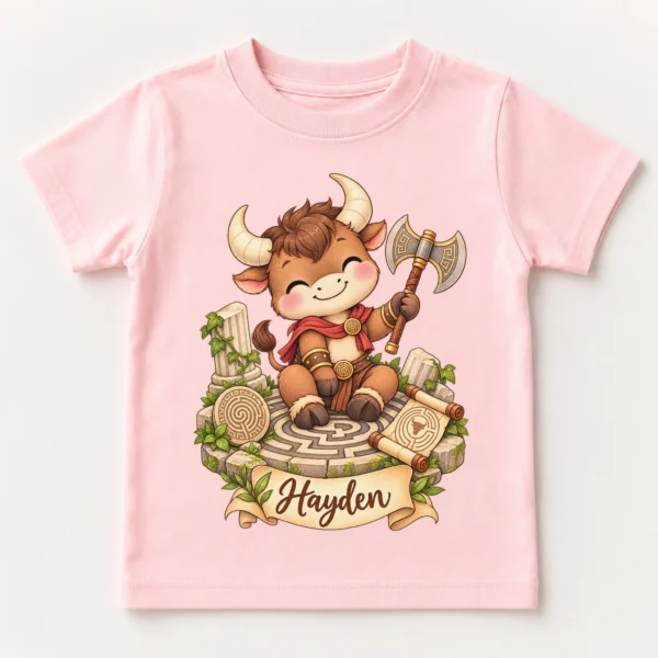 Personalized Minotaur Baby Bodysuit, Greek Myth Toddler Shirt — toddler shirt mockup personalized minotaur baby bodysuit product photo