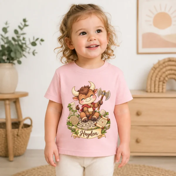 Personalized Minotaur Baby Bodysuit, Greek Myth Toddler Shirt — toddler shirt mockup personalized minotaur baby bodysuit product photo