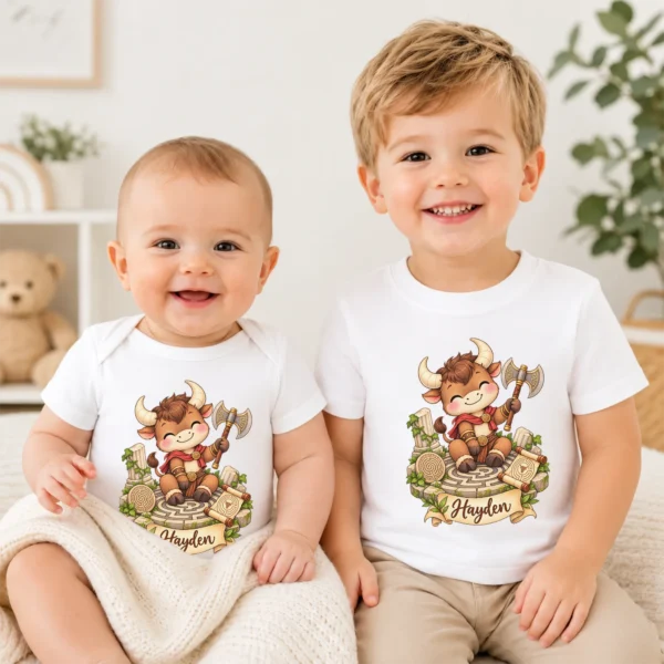 Personalized Minotaur Baby Bodysuit, Greek Myth Toddler Shirt — baby bodysuit mockup personalized minotaur baby bodysuit product photo