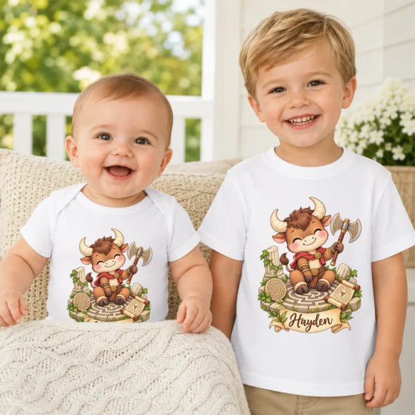 Personalized Minotaur Baby Bodysuit, Greek Myth Toddler Shirt — baby bodysuit mockup personalized minotaur baby bodysuit product photo