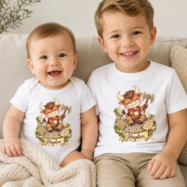 Personalized Minotaur Baby Bodysuit, Greek Myth Toddler Shirt — baby bodysuit mockup personalized minotaur baby bodysuit product photo