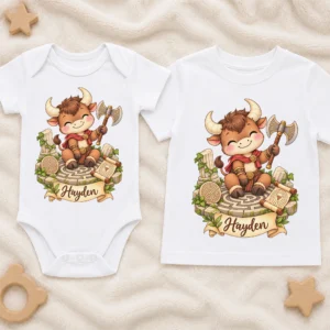 personalized minotaur baby bodysuit