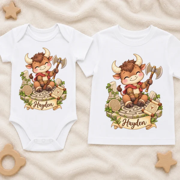 personalized minotaur baby bodysuit