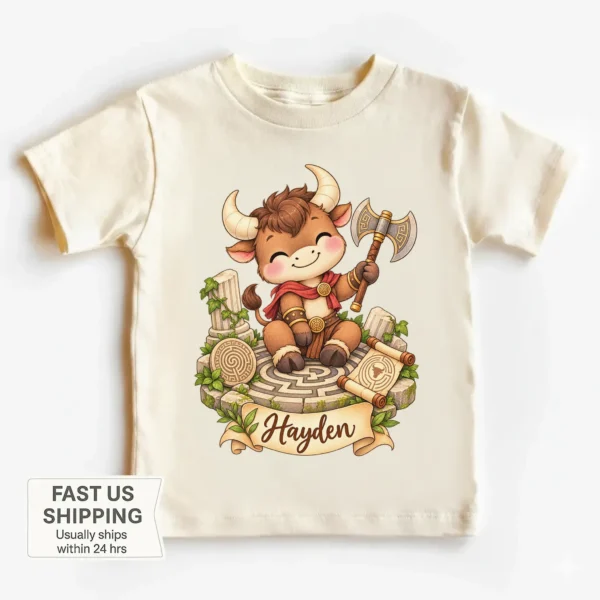 Personalized Minotaur Baby Bodysuit, Greek Myth Toddler Shirt — toddler shirt mockup personalized minotaur baby bodysuit alternate angle