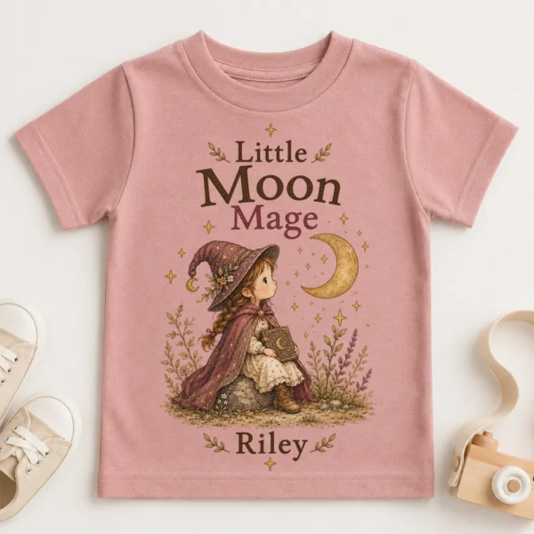 Personalized Moon Mage Baby Bodysuit or Toddler Shirt — toddler shirt mockup personalized moon mage baby bodysuit product detail