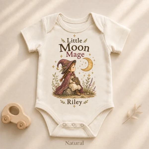 Personalized Moon Mage Baby Bodysuit or Toddler Shirt — alternate product mockup personalized moon mage baby bodysuit product photo