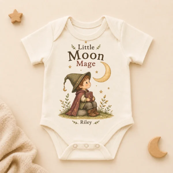 Personalized Moon Mage Baby Bodysuit or Toddler Shirt — alternate product mockup personalized moon mage baby bodysuit product photo