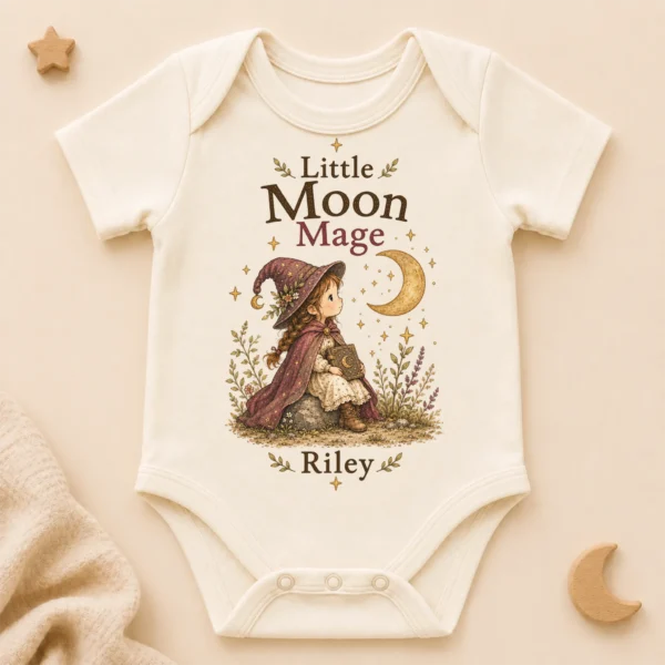 Personalized Moon Mage Baby Bodysuit or Toddler Shirt — alternate product mockup personalized moon mage baby bodysuit product photo