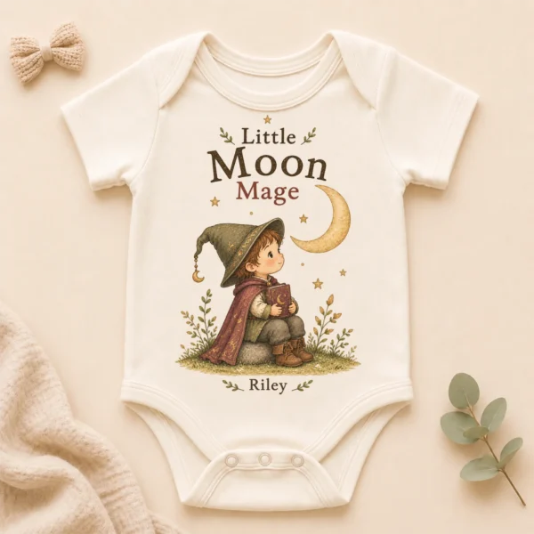 Personalized Moon Mage Baby Bodysuit or Toddler Shirt — alternate product mockup personalized moon mage baby bodysuit product photo