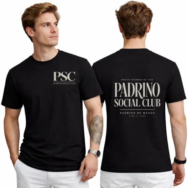 Personalized Padrino Shirt, Godfather Gift, Baby Name & Baptism Date — pocket detail personalized padrino shirt t-shirt close-up detail