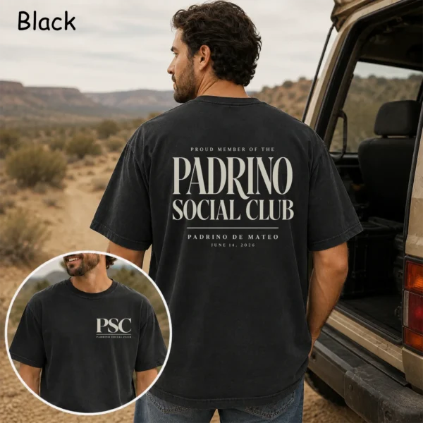 Personalized Padrino Shirt, Godfather Gift, Baby Name & Baptism Date — pocket detail personalized padrino shirt t-shirt close-up detail