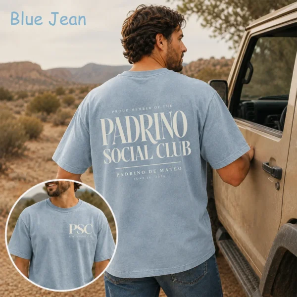Personalized Padrino Shirt, Godfather Gift, Baby Name & Baptism Date — pocket detail personalized padrino shirt t-shirt close-up detail