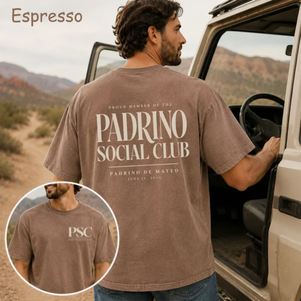 Personalized Padrino Shirt, Godfather Gift, Baby Name & Baptism Date — pocket detail personalized padrino shirt t-shirt close-up detail