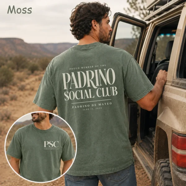 Personalized Padrino Shirt, Godfather Gift, Baby Name & Baptism Date — pocket detail personalized padrino shirt t-shirt close-up detail