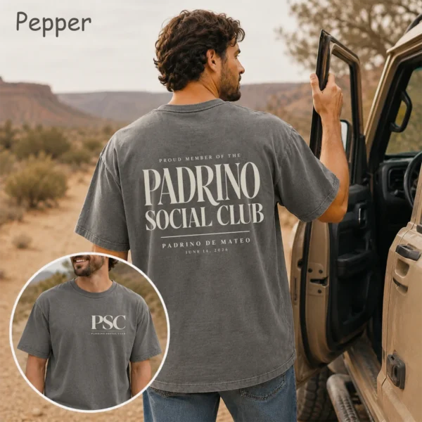 Personalized Padrino Shirt, Godfather Gift, Baby Name & Baptism Date — pocket detail personalized padrino shirt t-shirt close-up detail