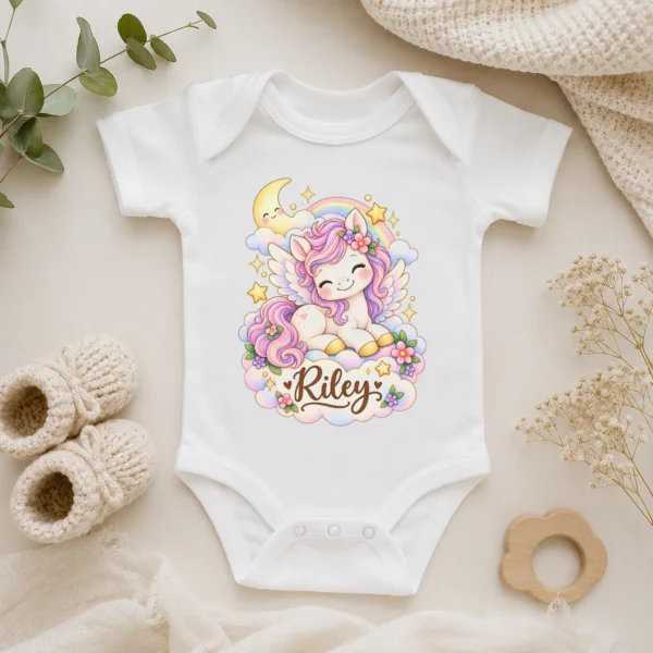 Personalized Pegasus Baby Bodysuit, Fantasy Toddler Shirt, Kids Gift — alternate product mockup personalized pegasus baby bodysuit mockup view