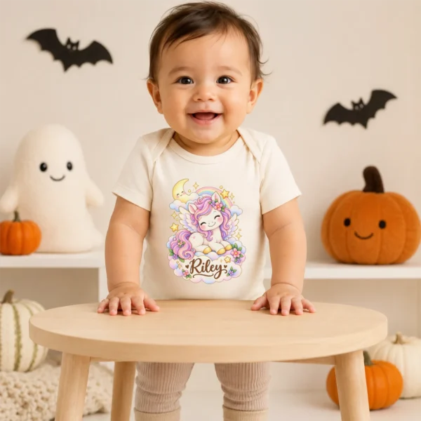 Personalized Pegasus Baby Bodysuit, Fantasy Toddler Shirt, Kids Gift — baby bodysuit mockup personalized pegasus baby bodysuit close-up detail