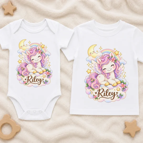 Personalized Pegasus Baby Bodysuit, Fantasy Toddler Shirt, Kids Gift — baby bodysuit mockup personalized pegasus baby bodysuit product photo