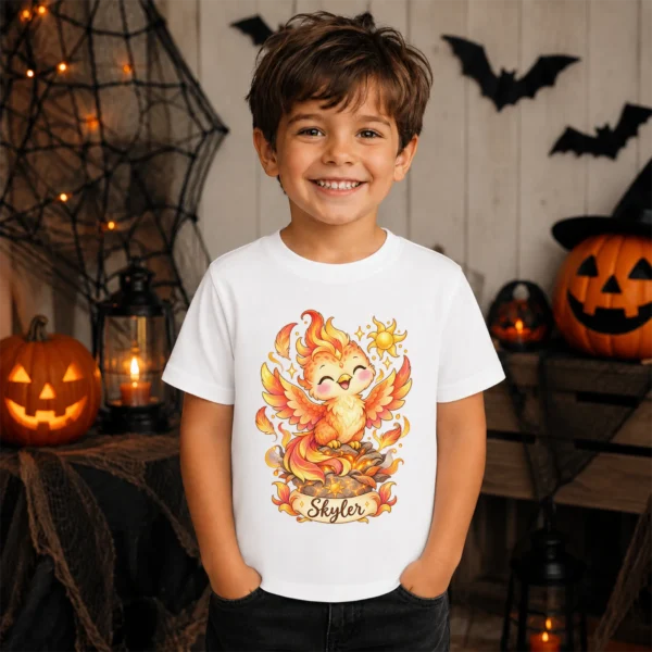 Personalized Phoenix Baby Bodysuit, Mythical Toddler Shirt, Kids Gift — sibling matching set mockup personalized phoenix baby bodysuit mockup view