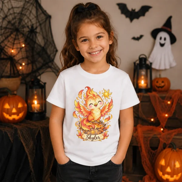 Personalized Phoenix Baby Bodysuit, Mythical Toddler Shirt, Kids Gift — sibling matching set mockup personalized phoenix baby bodysuit lifestyle scene