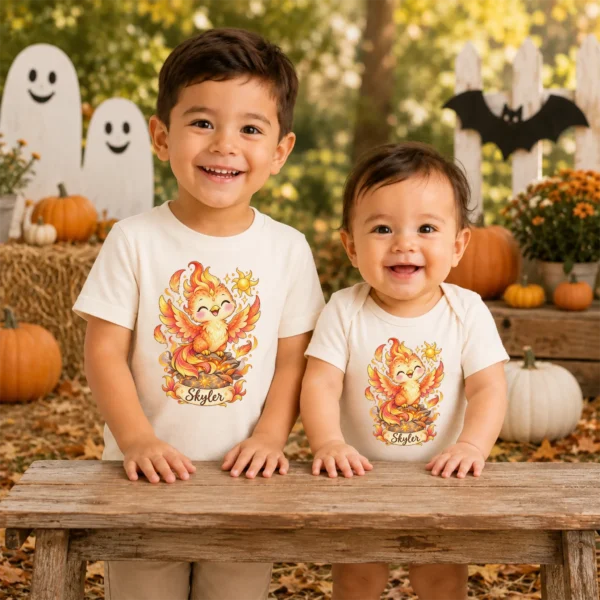 Personalized Phoenix Baby Bodysuit, Mythical Toddler Shirt, Kids Gift — baby bodysuit mockup personalized phoenix baby bodysuit close-up detail