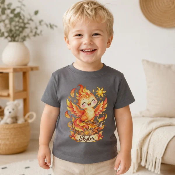 Personalized Phoenix Baby Bodysuit, Mythical Toddler Shirt, Kids Gift — toddler shirt mockup personalized phoenix baby bodysuit product photo