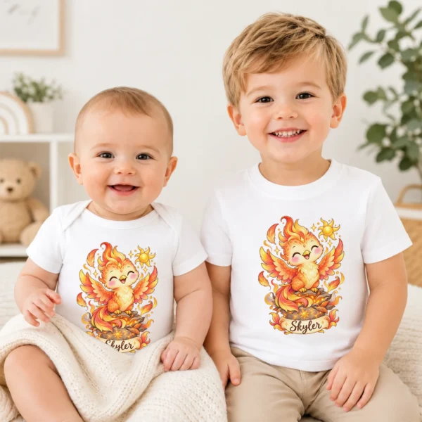 Personalized Phoenix Baby Bodysuit, Mythical Toddler Shirt, Kids Gift — baby bodysuit mockup personalized phoenix baby bodysuit product photo