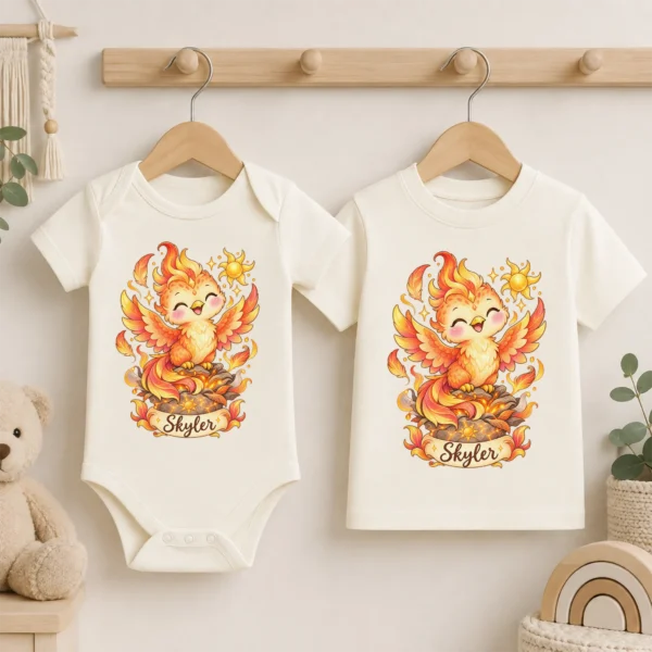 Personalized Phoenix Baby Bodysuit, Mythical Toddler Shirt, Kids Gift — baby bodysuit mockup personalized phoenix baby bodysuit product photo