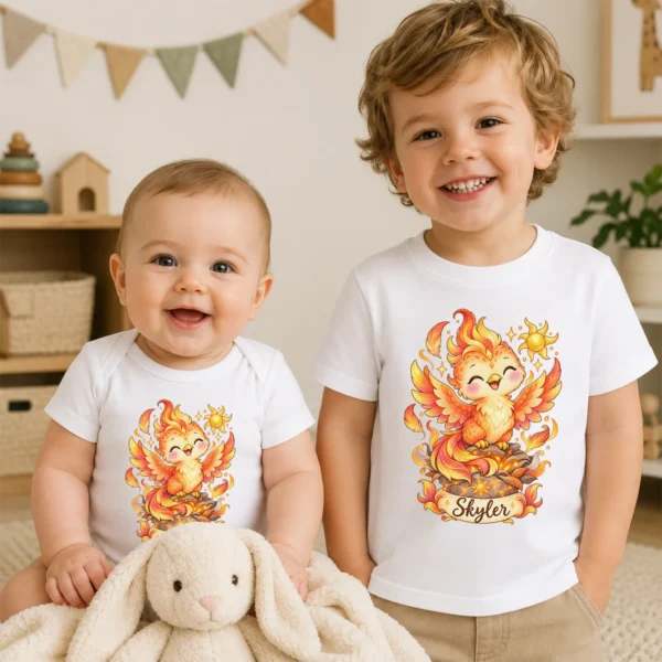Personalized Phoenix Baby Bodysuit, Mythical Toddler Shirt, Kids Gift — baby bodysuit mockup personalized phoenix baby bodysuit product photo