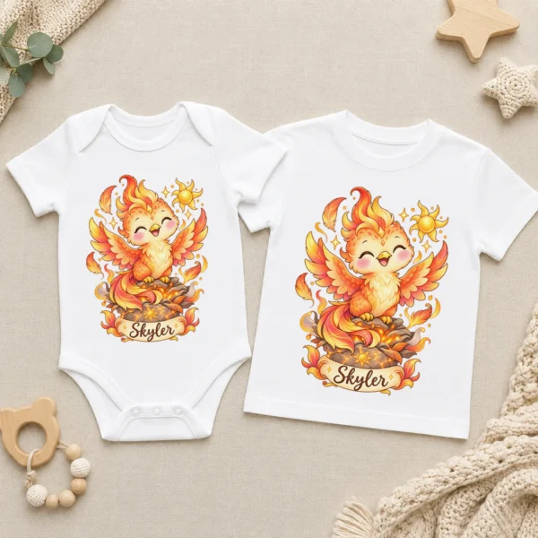Personalized Phoenix Baby Bodysuit, Mythical Toddler Shirt, Kids Gift — baby bodysuit mockup personalized phoenix baby bodysuit product photo