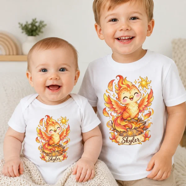 Personalized Phoenix Baby Bodysuit, Mythical Toddler Shirt, Kids Gift — baby bodysuit mockup personalized phoenix baby bodysuit product photo