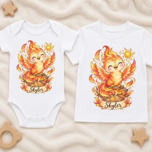 Personalized Phoenix Baby Bodysuit, Mythical Toddler Shirt, Kids Gift — baby bodysuit mockup personalized phoenix baby bodysuit product photo