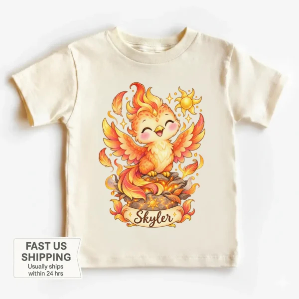 Personalized Phoenix Baby Bodysuit, Mythical Toddler Shirt, Kids Gift — toddler shirt mockup personalized phoenix baby bodysuit product photo