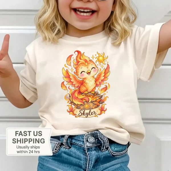Personalized Phoenix Baby Bodysuit, Mythical Toddler Shirt, Kids Gift — toddler shirt mockup personalized phoenix baby bodysuit product photo