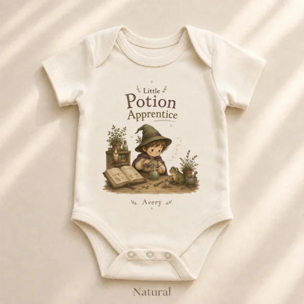 Personalized Potion Apprentice Baby Bodysuit, Boy or Girl — alternate product mockup personalized potion apprentice baby bodysuit product photo