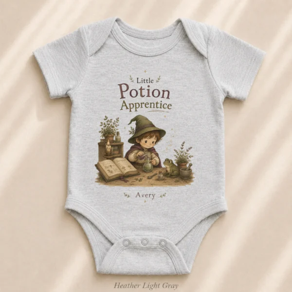Personalized Potion Apprentice Baby Bodysuit, Boy or Girl — alternate product mockup personalized potion apprentice baby bodysuit product photo