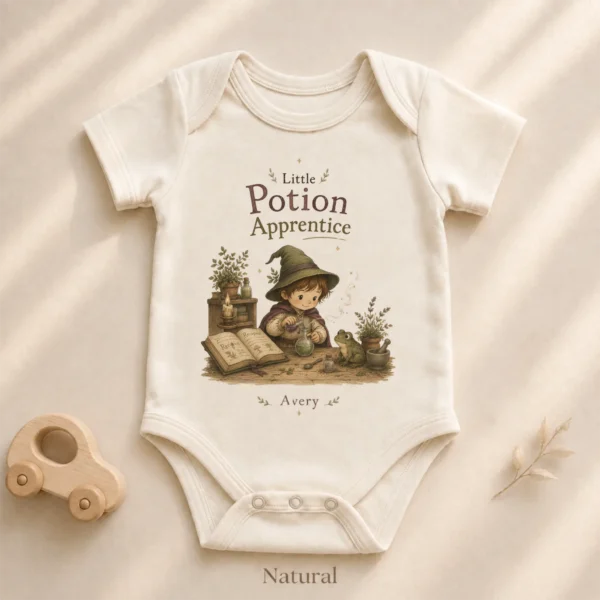 Personalized Potion Apprentice Baby Bodysuit, Boy or Girl — alternate product mockup personalized potion apprentice baby bodysuit product photo