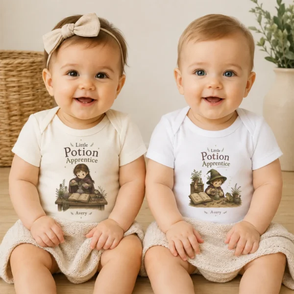 Personalized Potion Apprentice Baby Bodysuit, Boy or Girl — baby bodysuit mockup personalized potion apprentice baby bodysuit model mockup