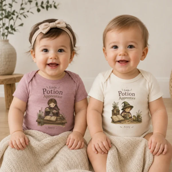 Personalized Potion Apprentice Baby Bodysuit, Boy or Girl — baby bodysuit mockup personalized potion apprentice baby bodysuit model mockup