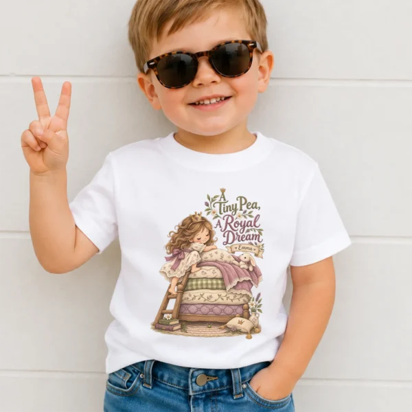 Personalized Princess and Pea Baby Bodysuit or Toddler Shirt, Birthday — toddler shirt mockup personalized princess pea baby bodysuit product photo