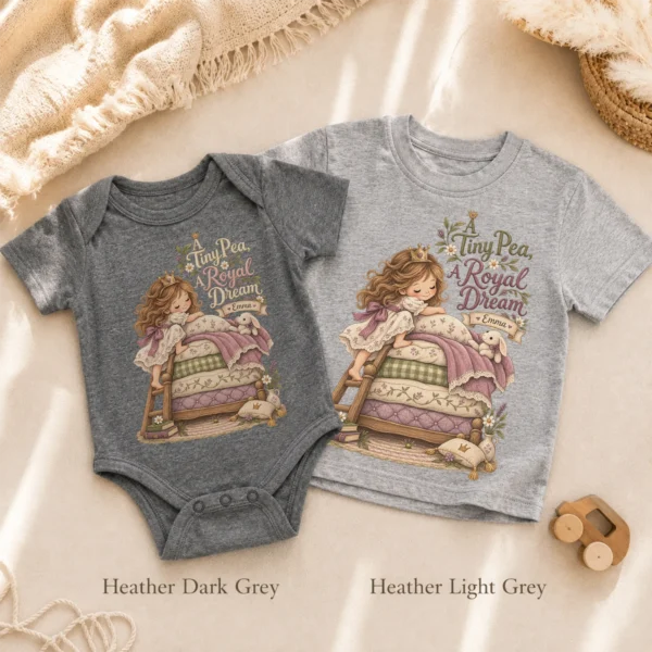 Personalized Princess and Pea Baby Bodysuit or Toddler Shirt, Birthday — alternate product mockup personalized princess pea baby bodysuit product photo