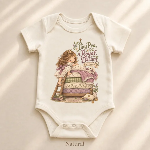 Personalized Princess and Pea Baby Bodysuit or Toddler Shirt, Birthday — alternate product mockup personalized princess pea baby bodysuit product photo